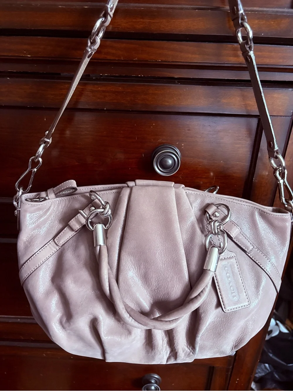 Coach Taupe Pleated Leather Sophia Satchel